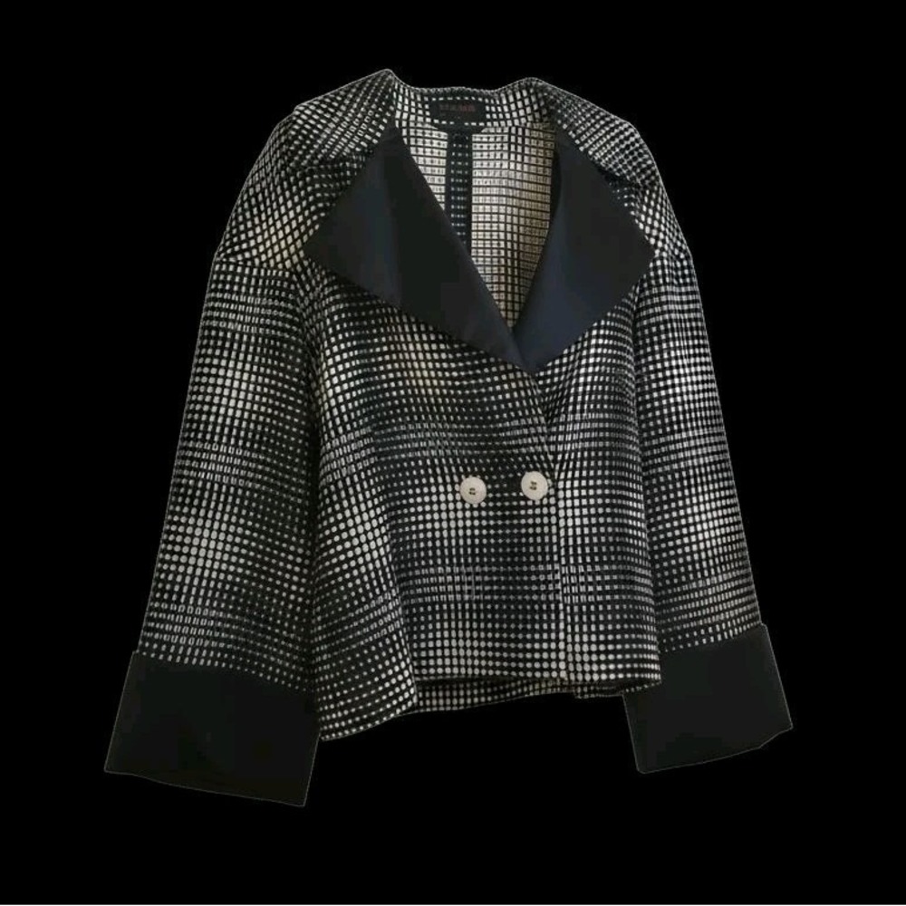 Vintage 90s Escada Black White Mesh‎ Double Breasted Blazer Silk Lapels EU 44